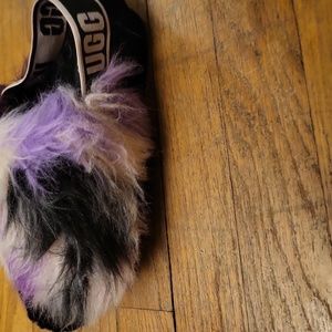 Ugg fluff slides size 9 purple black and white